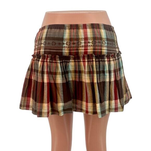 Vintage Old Navy Pink Plaid Tiered Ruffle Hem Mini Skirt - Picture 11 of 13